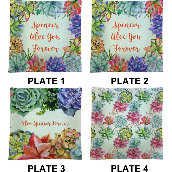 Succulents Set of Square Dinner Plates (Approval)