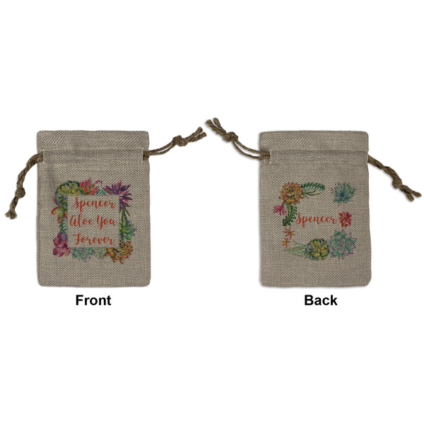 Custom Succulents Small Burlap Gift Bag - Front & Back (Personalized)