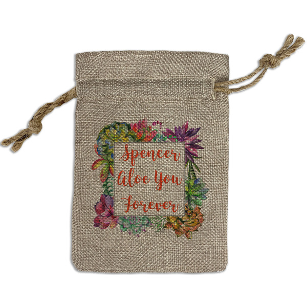 Custom Succulents Small Burlap Gift Bag - Front (Personalized)