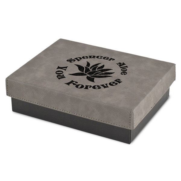 Custom Succulents Small Gift Box w/ Engraved Leather Lid (Personalized)