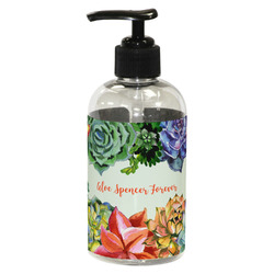 Succulents Plastic Soap / Lotion Dispenser (8 oz - Small - Black) (Personalized)