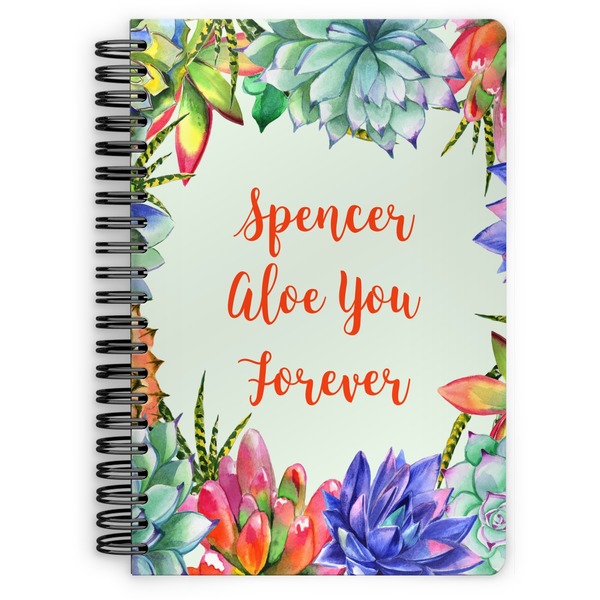 Custom Succulents Spiral Notebook - 7x10 w/ Name or Text