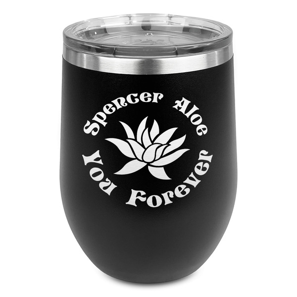 Custom Succulents Stemless Stainless Steel Wine Tumbler - Black - Double Sided (Personalized)