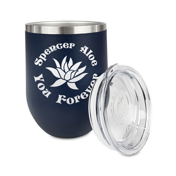 Succulents Stainless Wine Tumblers - Navy - Double Sided - Alt View