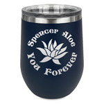 Succulents Stemless Stainless Steel Wine Tumbler - Navy - Double Sided (Personalized)