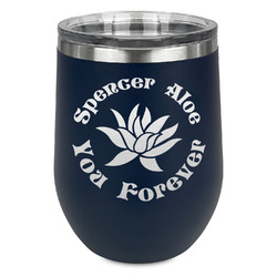 Succulents Stemless Stainless Steel Wine Tumbler - Navy - Double Sided (Personalized)