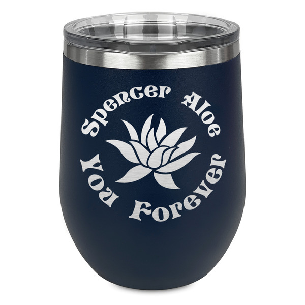 Custom Succulents Stemless Stainless Steel Wine Tumbler - Navy - Double Sided (Personalized)