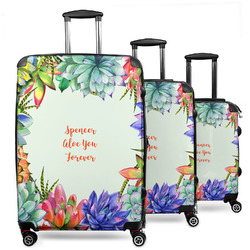 Succulents 3 Piece Luggage Set - 20" Carry On, 24" Medium Checked, 28" Large Checked (Personalized)