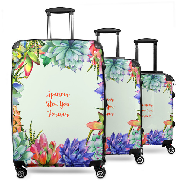 Custom Succulents 3 Piece Luggage Set - 20" Carry On, 24" Medium Checked, 28" Large Checked (Personalized)