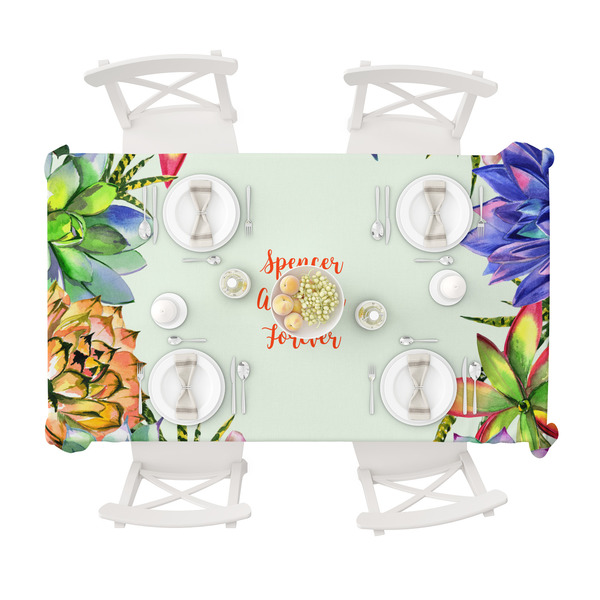 Succulents Tablecloths (58"x102") - TOP VIEW (with plates)