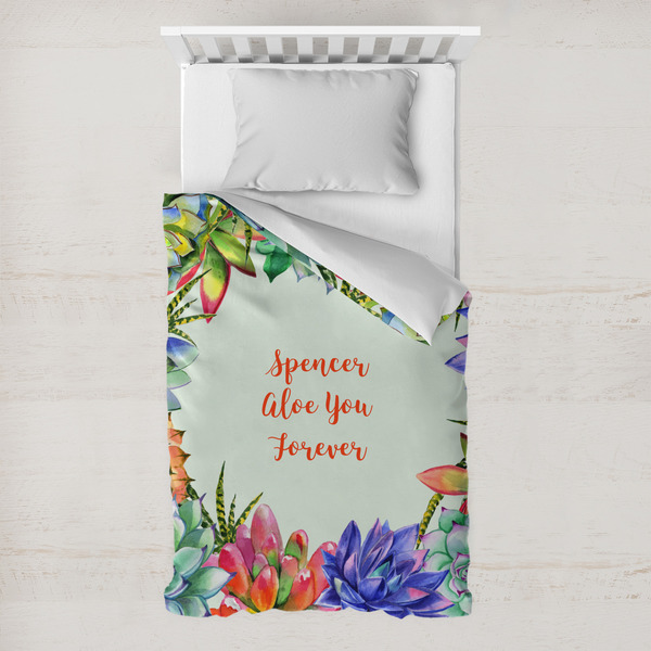Custom Succulents Toddler Duvet Cover w/ Name or Text