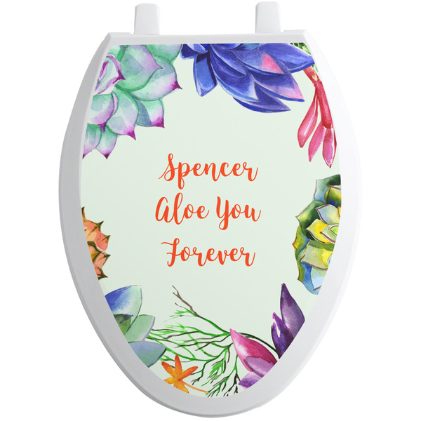 Custom Succulents Toilet Seat Decal - Elongated (Personalized)