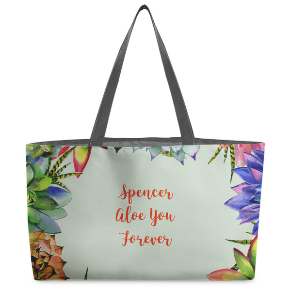 Custom Succulents Beach Totes Bag - w/ Black Handles (Personalized)