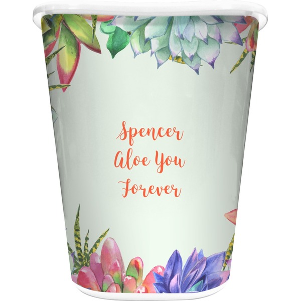 Custom Succulents Waste Basket - Double Sided (White) (Personalized)