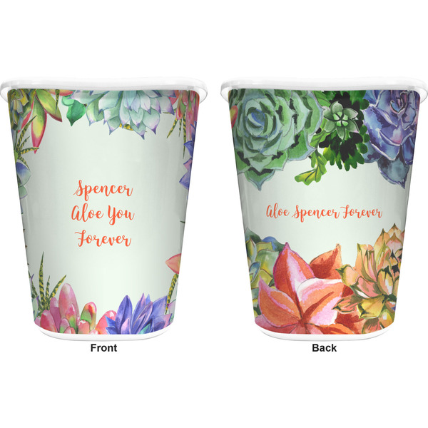 Succulents Trash Can White - Front and Back - Apvl