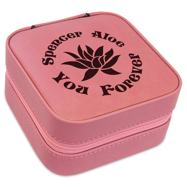 Custom Succulents Travel Jewelry Boxes - Pink Leather (Personalized)