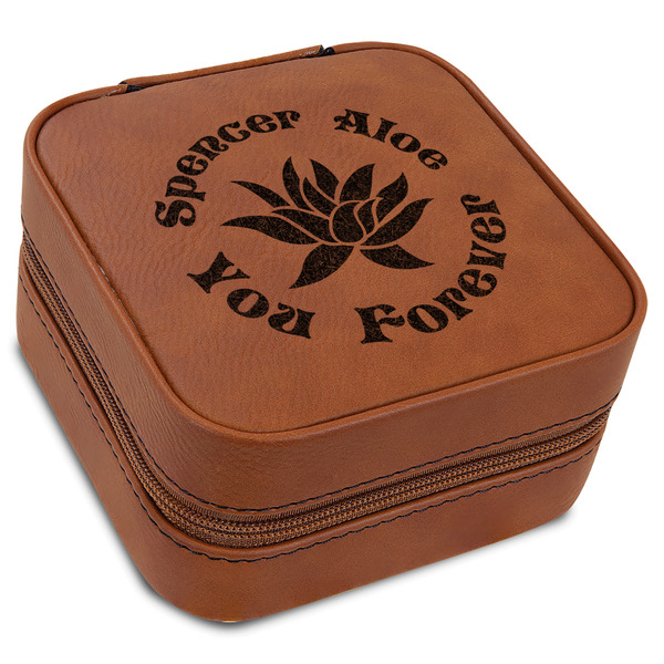 Custom Succulents Travel Jewelry Box - Rawhide Leather (Personalized)