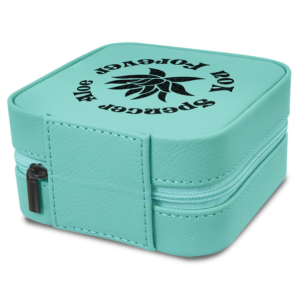 Succulents Travel Jewelry Boxes - Leather - Teal - View from Rear