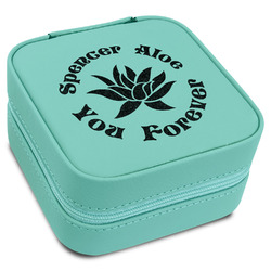 Succulents Travel Jewelry Box - Teal Leather (Personalized)