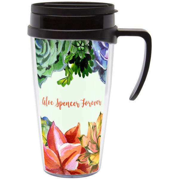 Custom Succulents Acrylic Travel Mug with Handle (Personalized)