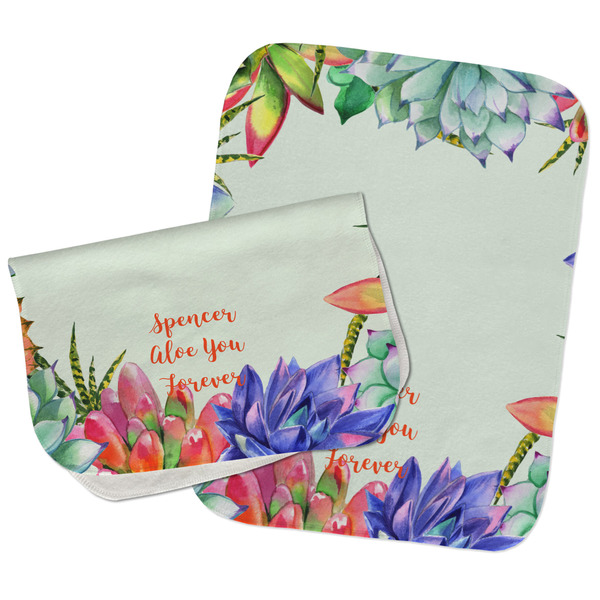 Custom Succulents Burp Cloths - Fleece - Set of 2 w/ Name or Text