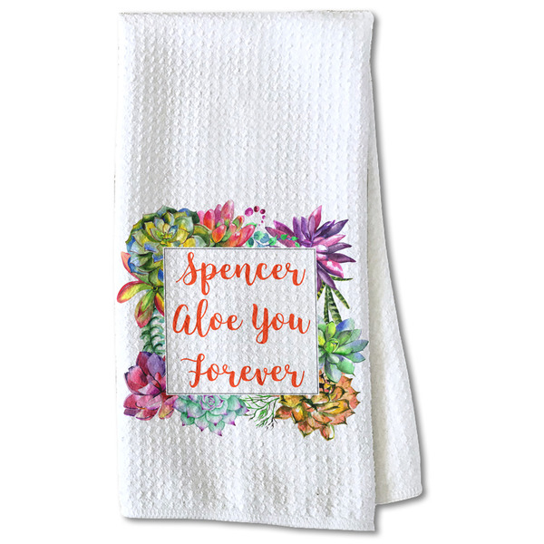 Custom Succulents Kitchen Towel - Waffle Weave - Partial Print (Personalized)