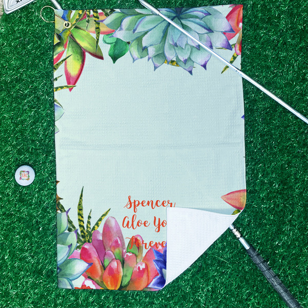 Succulents Waffle Weave Golf Towel - In Context
