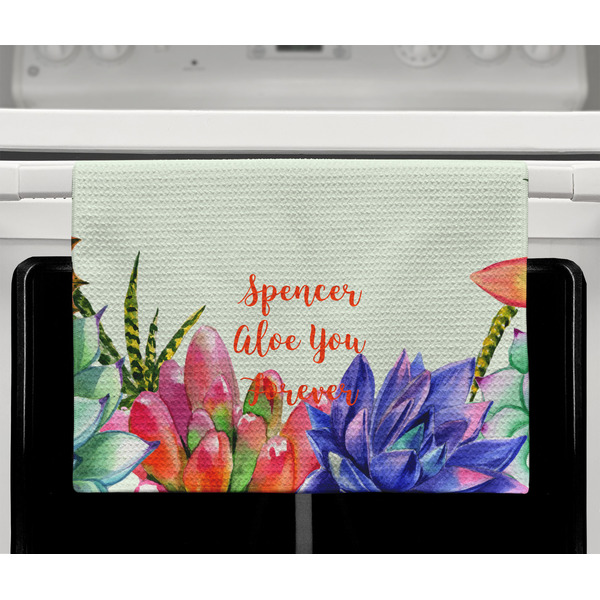 Succulents Waffle Weave Towel - Full Color Print - Lifestyle2 Image