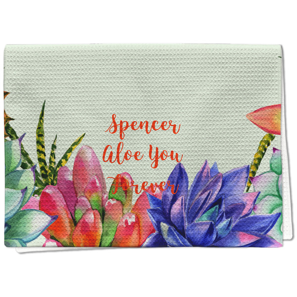 Custom Succulents Kitchen Towel - Waffle Weave - Full Color Print (Personalized)