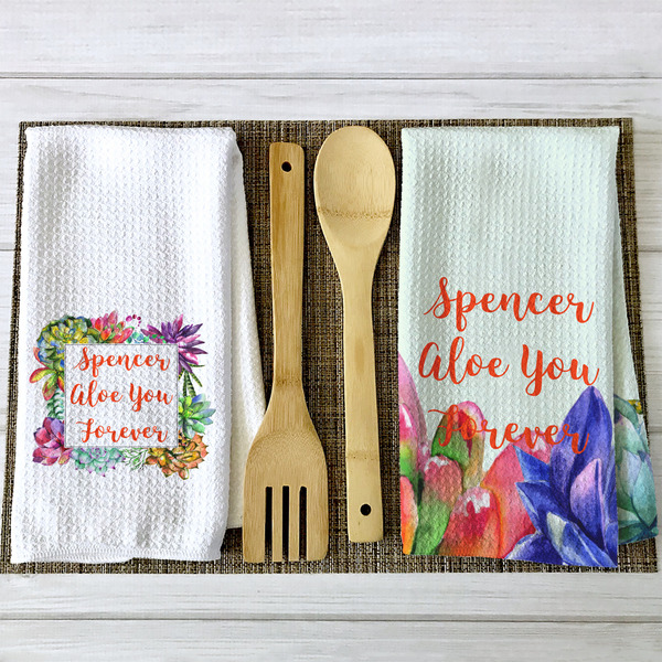 Succulents Waffle Weave Towels - 2 Print Styles