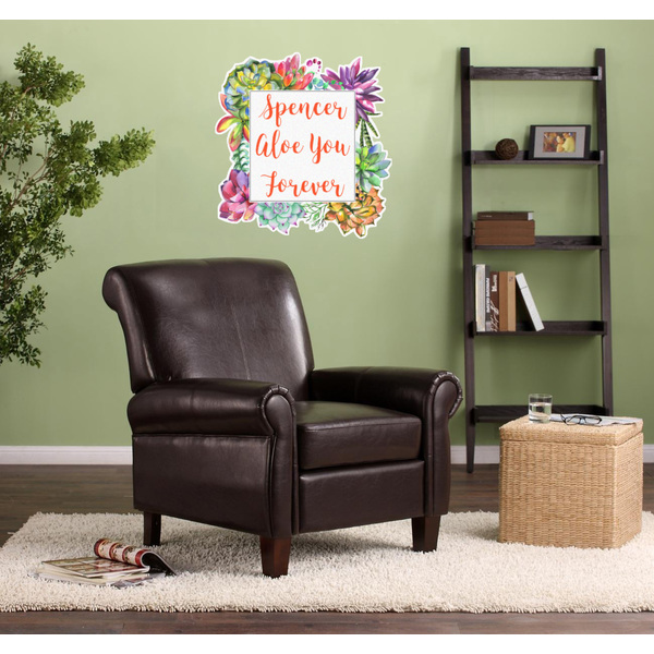 Succulents Wall Graphic on Living Room Wall