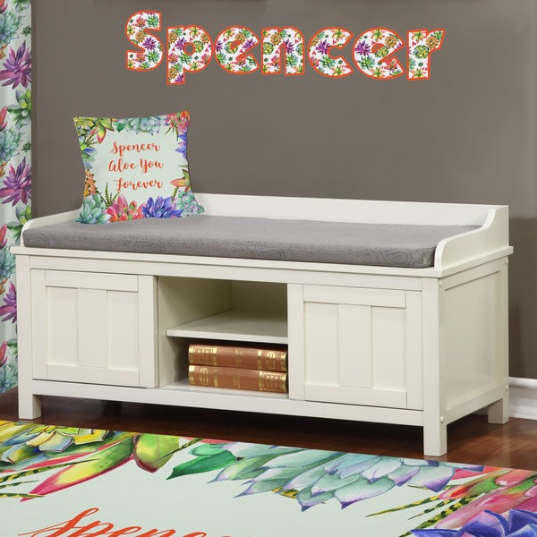 Succulents Wall Name Decal Above Storage bench
