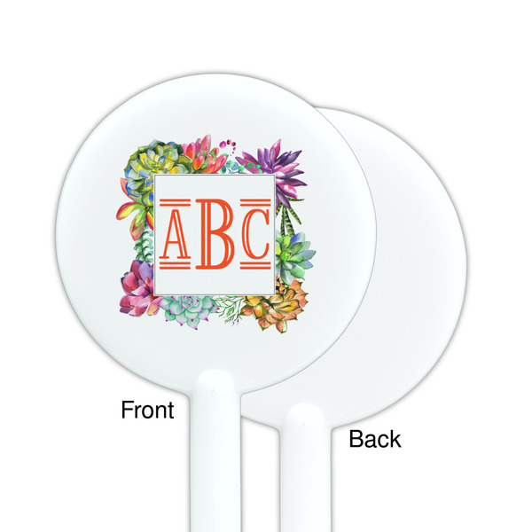 Succulents White Plastic 5.5" Stir Stick - Single Sided - Round - Front & Back