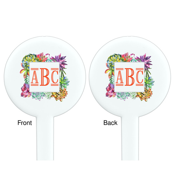 Succulents White Plastic 7" Stir Stick - Double Sided - Round - Front & Back