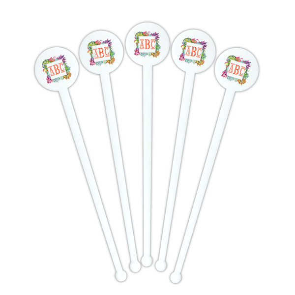 Succulents White Plastic 7" Stir Stick - Round - Fan View