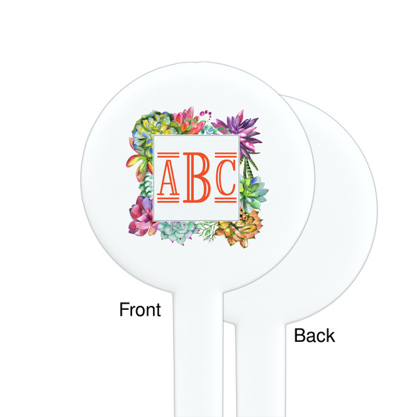 Succulents White Plastic 7" Stir Stick - Single Sided - Round - Front & Back