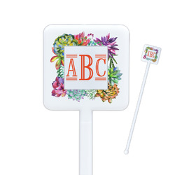 Succulents Square Plastic Stir Sticks - Double Sided (Personalized)