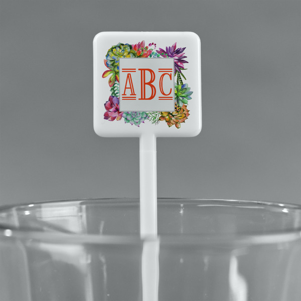 Succulents White Plastic Stir Stick - Square - Main