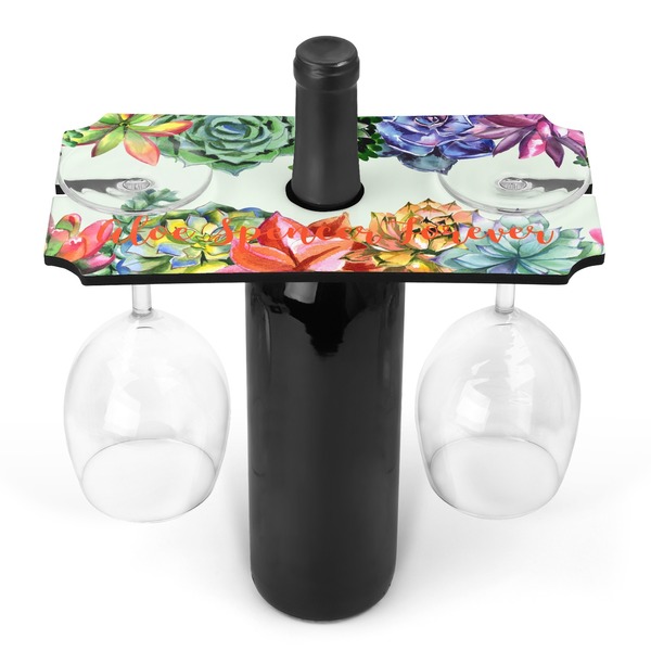 Custom Succulents Wine Bottle & Glass Holder (Personalized)