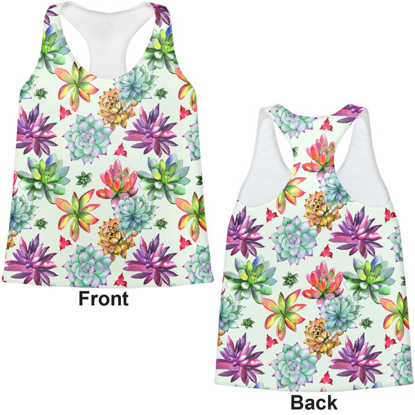 Succulents Womens Racerback Tank Tops - Medium - Front and Back