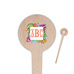 Succulents 4" Round Wooden Food Picks - Single Sided (Personalized)