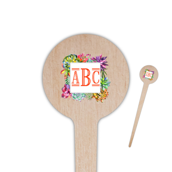 Custom Succulents 4" Round Wooden Food Picks - Double Sided (Personalized)