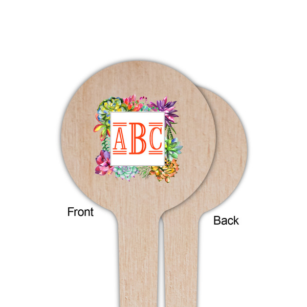 Succulents Wooden 4" Food Pick - Round - Single Sided - Front & Back