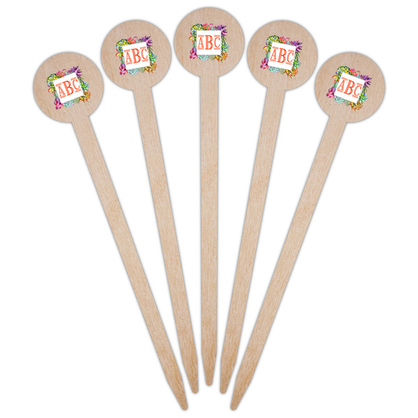 Succulents Wooden 6" Food Pick - Round - Fan View