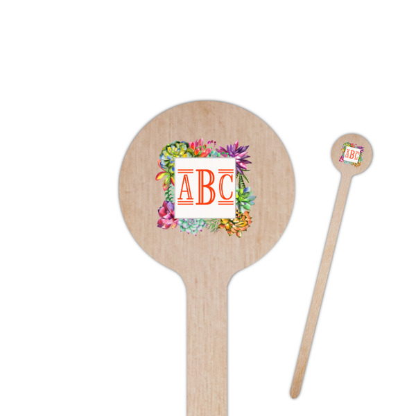 Custom Succulents 6" Round Wooden Stir Sticks - Single Sided (Personalized)
