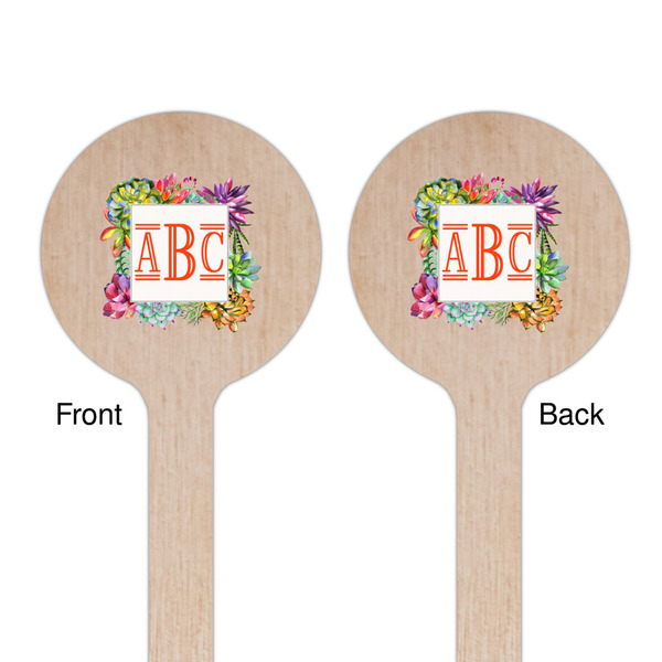 Succulents Wooden 7.5" Stir Stick - Round - Double Sided - Front & Back