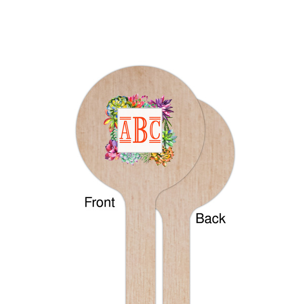 Succulents Wooden 7.5" Stir Stick - Round - Single Sided - Front & Back