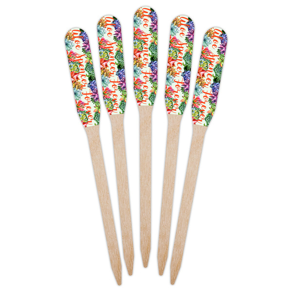 Succulents Wooden Food Pick - Paddle - Fan View