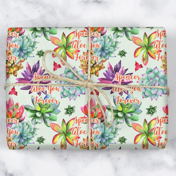 Succulents Wrapping Paper Roll - Matte - Wrapped Box
