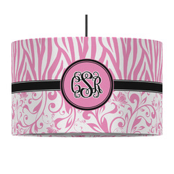 Zebra & Floral 12" Drum Pendant Lamp - Fabric (Personalized)